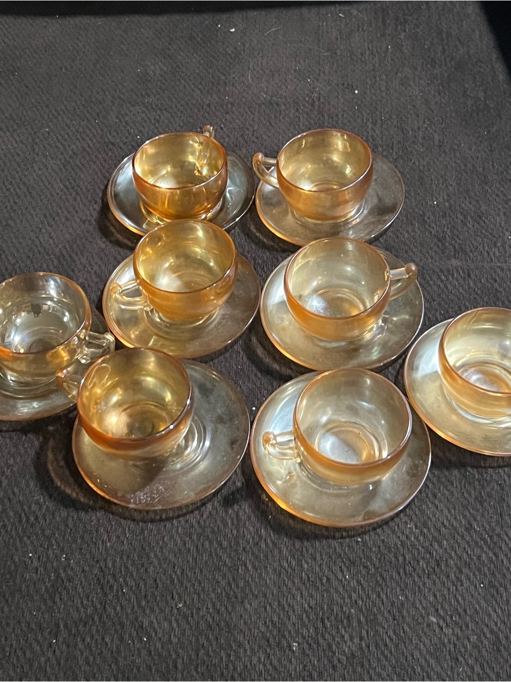 Amber Glass Teacup and Saucer Set - 8 Piece